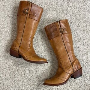 VINTAGE Women's MACIE BEAN Beige Leather KNEE High CUFFED Riding BOOTS  8 M